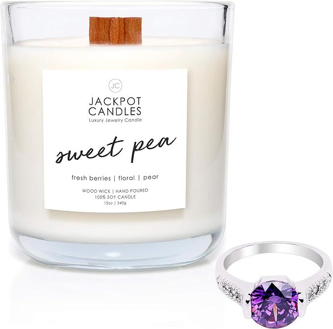 Jackpot Candles Sweet Pea Candle with Ring Inside (Surprise Jewelry Valued at $15 to $5,000) Ring... | Amazon (US)