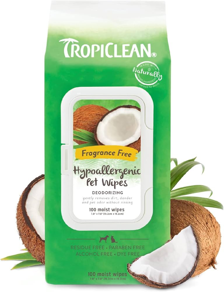 TropiClean Hypoallergenic Dog Wipes for Paws and Butt | Fragrance Free Dog Grooming Wipes | Safe ... | Amazon (US)