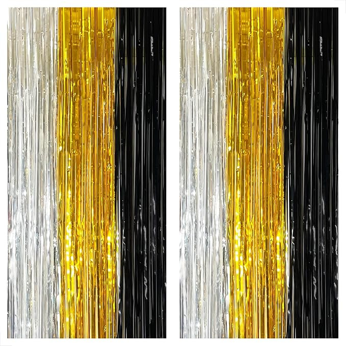 KatchOn, XtraLarge Silver Black and Gold Backdrop - 8x3.2 Feet, Pack of 2 | Black Gold and Silver... | Amazon (US)
