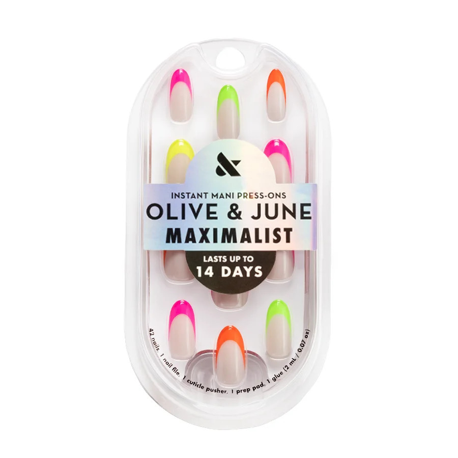 Olive & June Instant Mani Maximalist Medium Oval Press-On Nails, Thick Rainbow French, 42 Pieces | Walmart (US)
