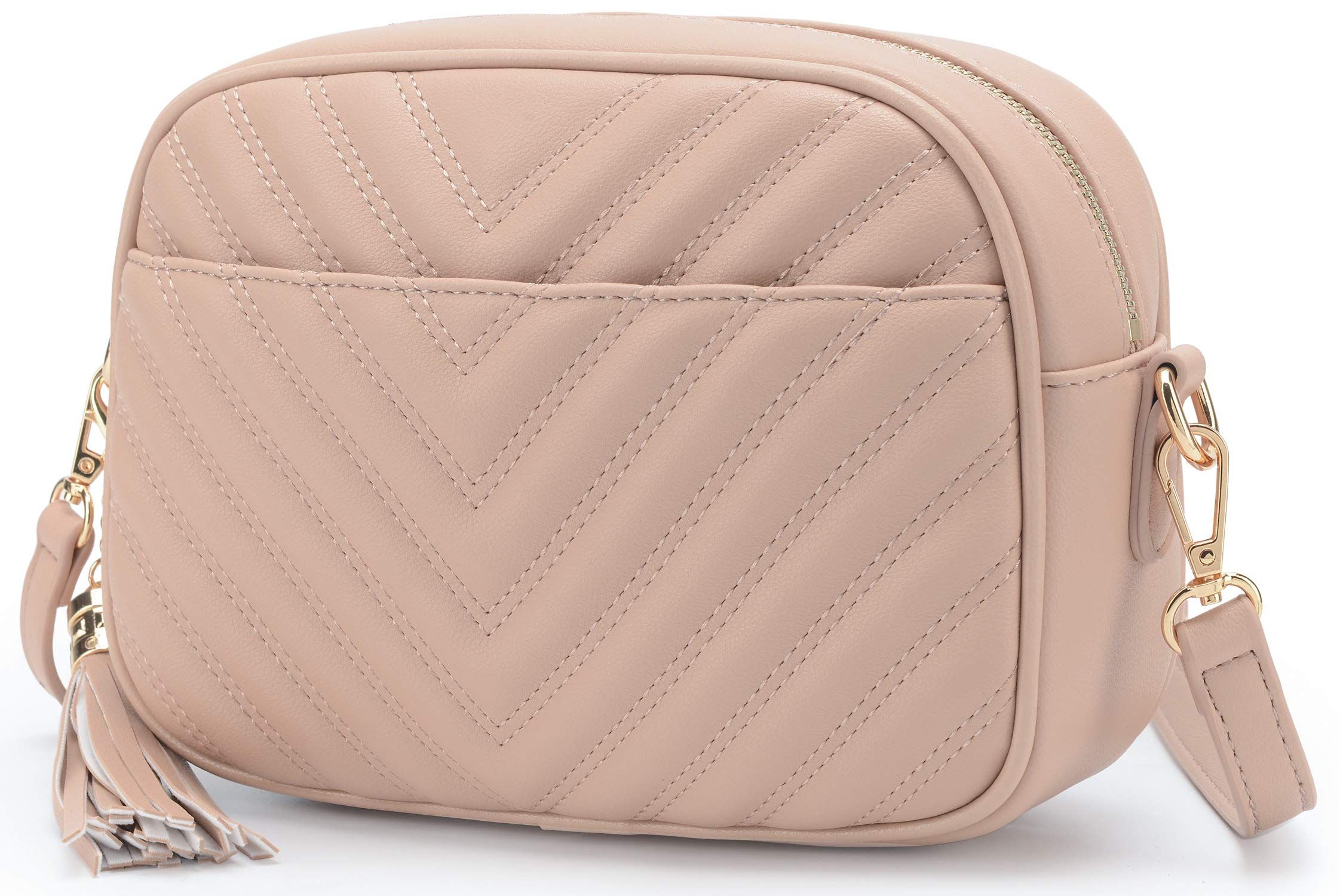 Quilted Crossbody Bag, Medium Lightweight Shoulder Purse Top Zipper Tassel Accent | Amazon (US)