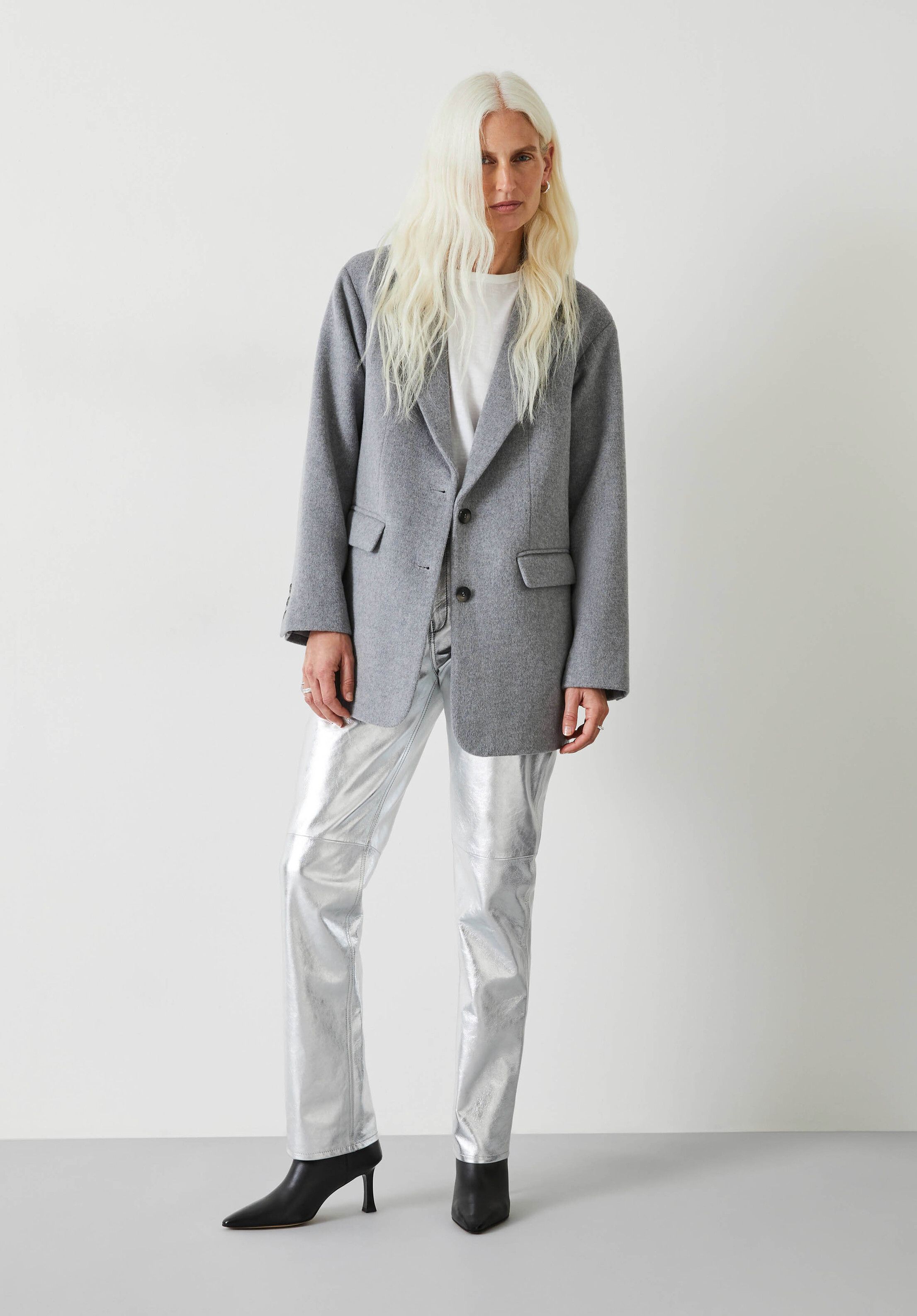Silver Leather Trousers | Hush UK