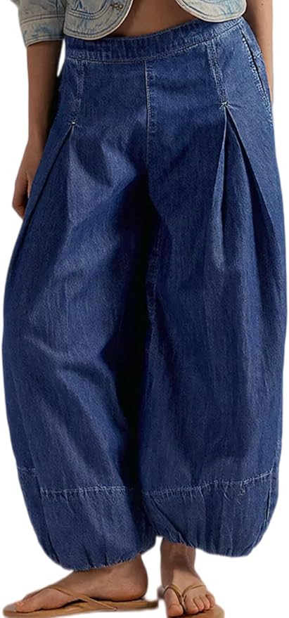 Women Long Jeans Balloon Wide Leg Jean Barrel Baggy Jeans with Pocket | Amazon (US)