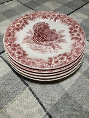 Queen's Myott Thanksgiving Turkey Dinner Plates 10" Red/Pink Set Of 5 | eBay US