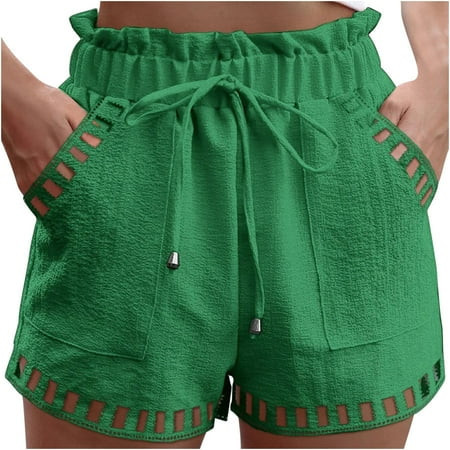 BLVB Womens Summer Fashion Shorts Elastic Waist Casual Loose Cutout Wide Leg Beach Shorts with Pockets | Walmart (US)