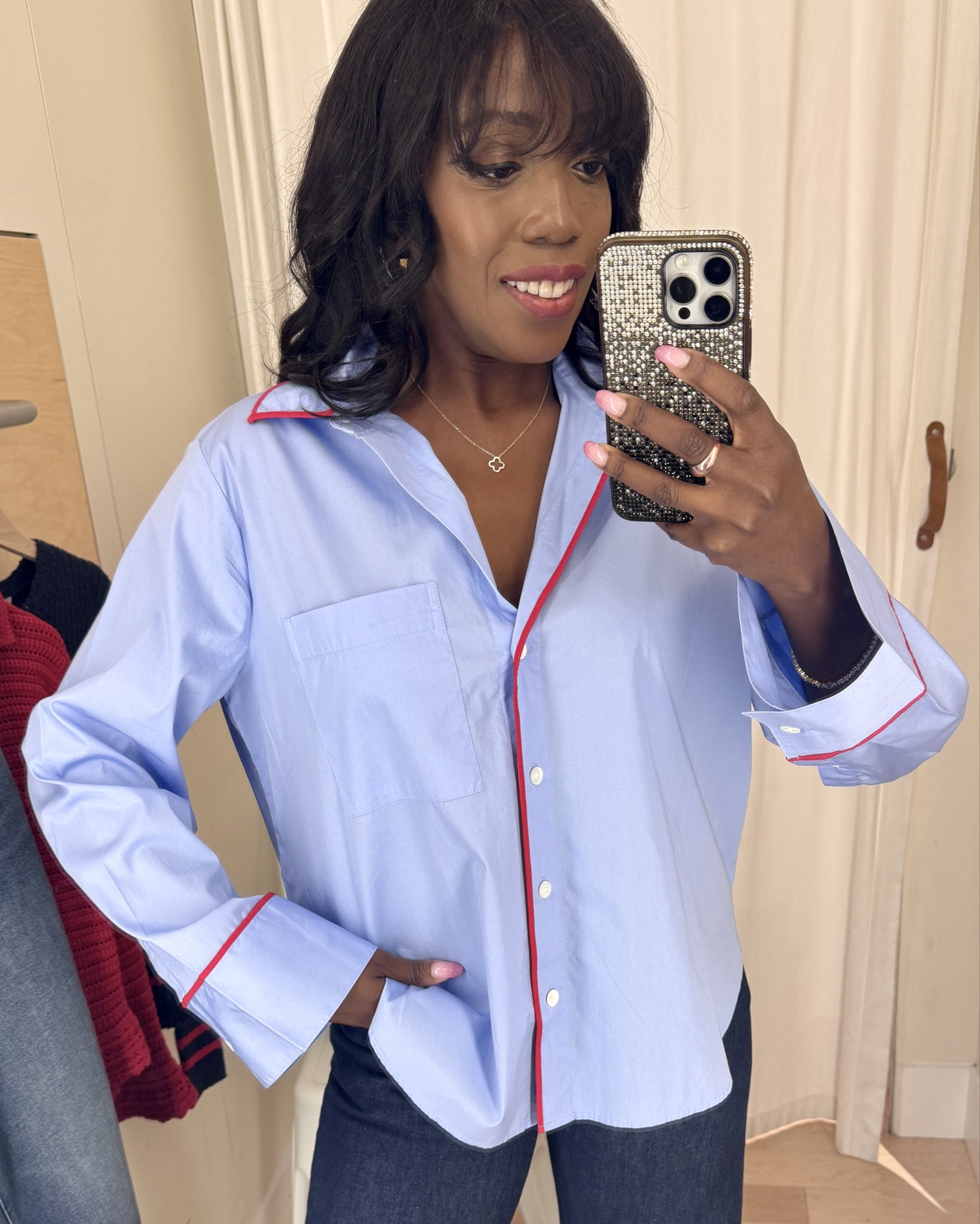 This top resembles a pajama but cute to wear to work. Runs slightly big. Wearing a small. 

Wear to work, Ootd, 

#LTKSeasonal #LTKOotd 

#LTKOver40 #LTKWorkwear #LTKSaleAlert