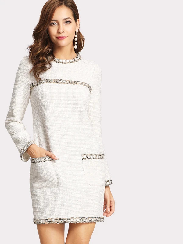 Whipstitch Trim Tweed Dress | SHEIN