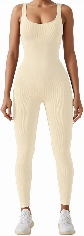 AURUZA Jumpsuit for Women Workout Seamless Jumpsuits Yoga Ribbed One Piece Tank Tops Rompers Slee... | Amazon (US)