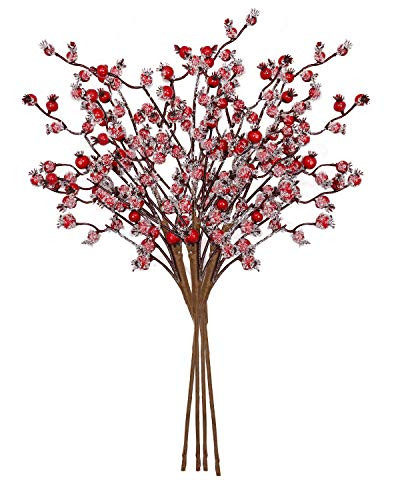 vensovo 4 Pack Artificial Red Berry Picks - 17 Inch Christmas Frost Red Berries Spray Branches, Christmas Tree Decorations, Winter Holiday Home Decor | Amazon (US)