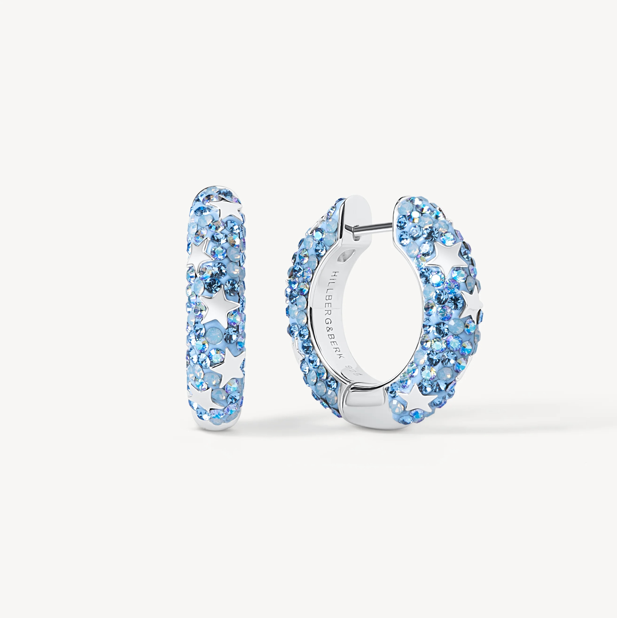 Denim Star Studded Medium Sparkle Hoop Earrings | Hillberg & Berk | Hillberg & Berk