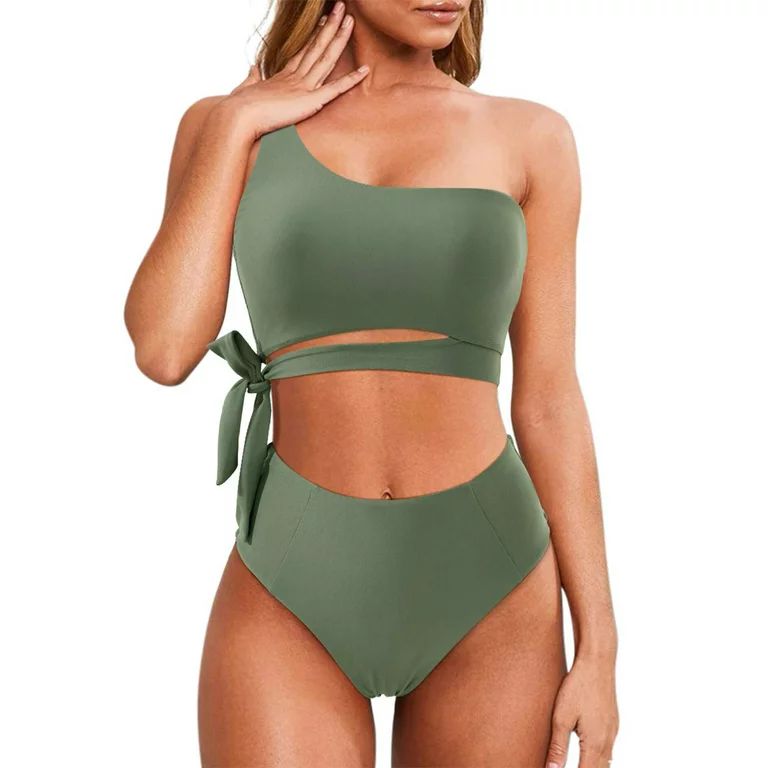 MOSHU One Shoulder Womens Bikini Sets High Waisted Bathing Suits for Women Tie High Cut Swimsuits... | Walmart (US)