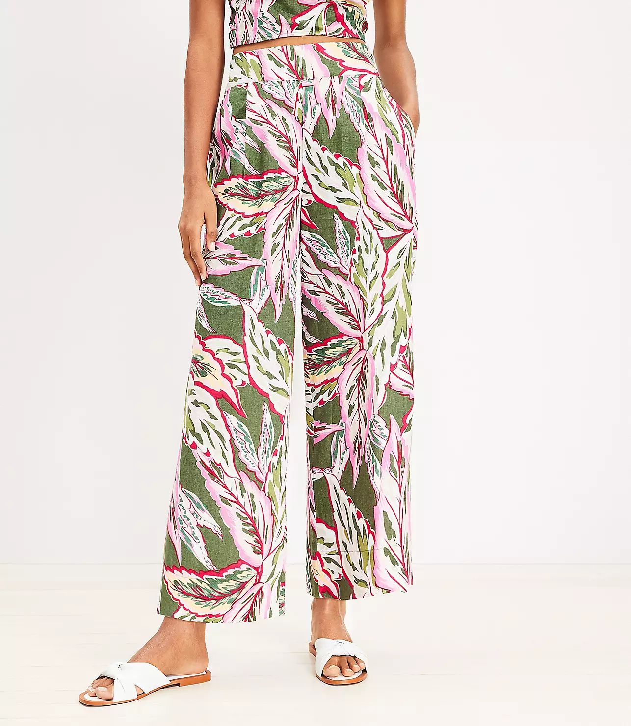 LOFT Beach Palm Wide Leg Linen Pants | LOFT