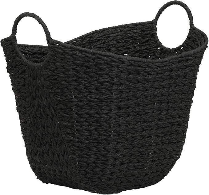 Household Essentials Black Paper Rope Basket with Handles, Natural Woven Wicker Storage Basket | Amazon (US)