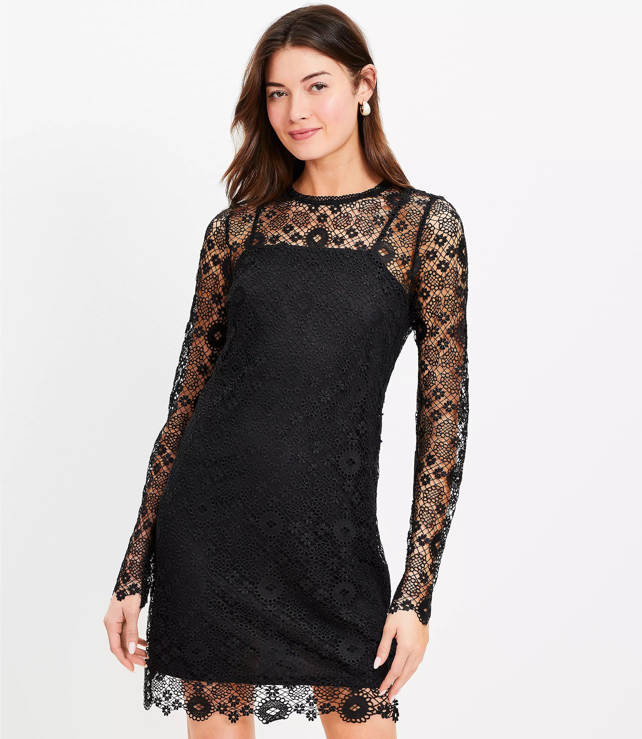 Lace Long Sleeve Mini Dress | LOFT