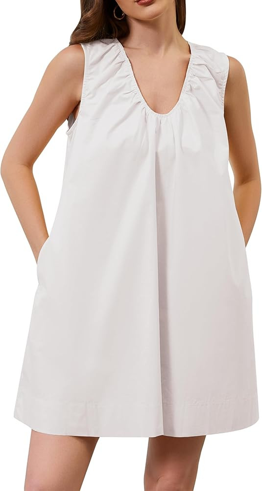 Women Summer Sleeveless Babydoll Mini Dress Scoop Neck Loose Fit Tank Dresses Party Ruched Short ... | Amazon (US)