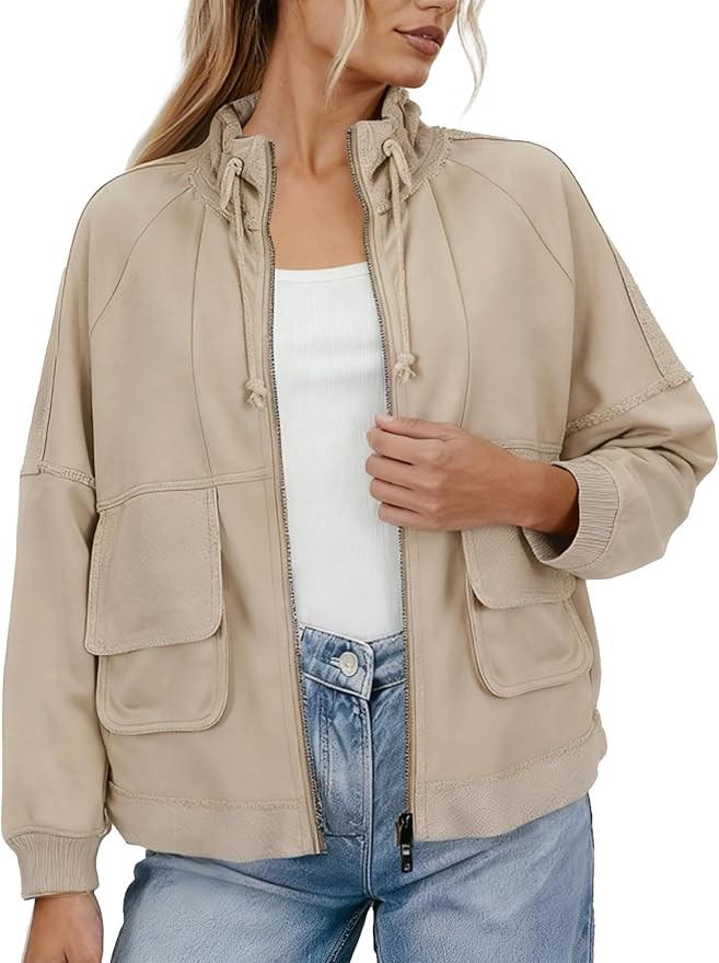 Fiona Jolin Womens Fall Casual Jackets Cotton Classic Zipper Fashion Coat Adjustable Stand Collar... | Amazon (US)