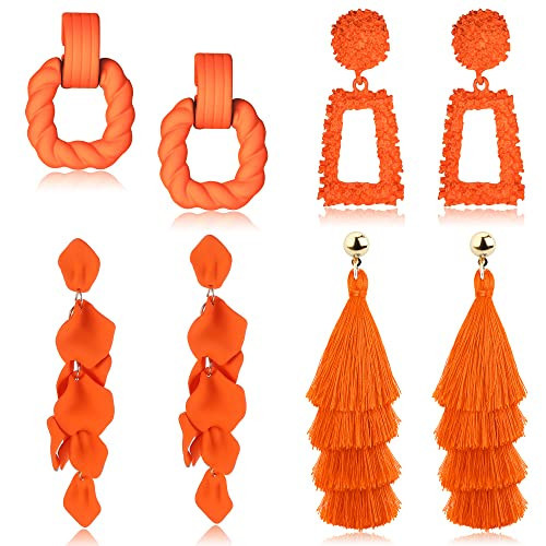 Fansilver Statement Earrings Drop Acrylic Earrings Dangle Geometric Earrings Boho Long Tassel Earrings Orange Earrings for Women | Amazon (US)