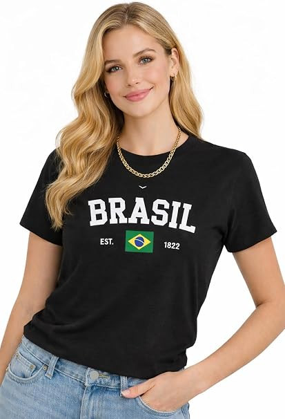 Camiseta Baby Look Brasil, Seleção Brasileira, Copa do Mundo 100% Algodão, Manga Curta, Gola R... | Amazon (BR)