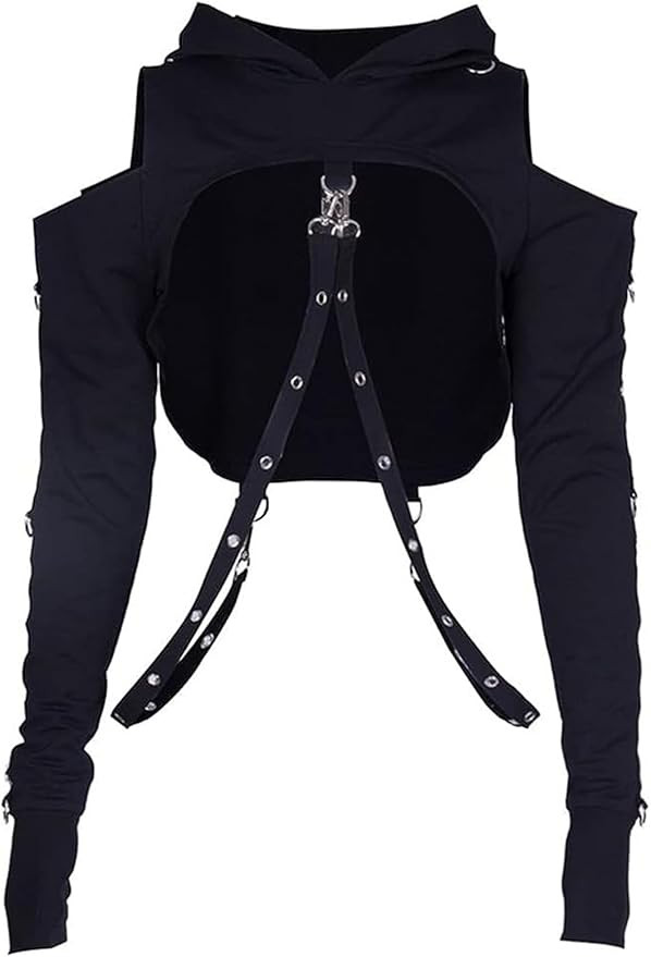 Goth Crop Top Hoodies For Women Punk Gothic Sweatshirt Hoodie Rave Festival Long Sleeve Emo Aesth... | Amazon (US)