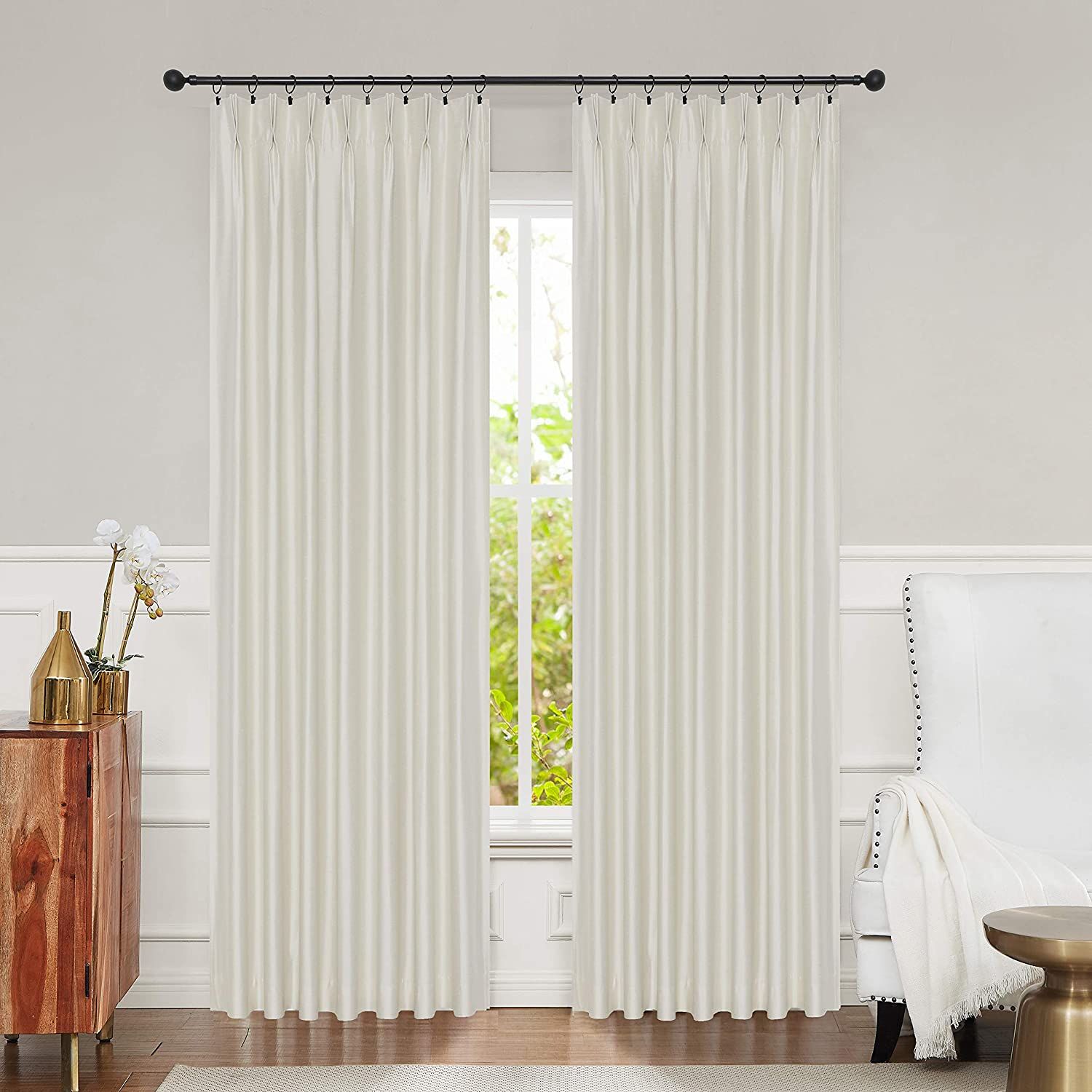Central Park Ivory Full Blackout Pinch Pleat Window Curtain for Bedroom Living Room Window Treatm... | Amazon (US)