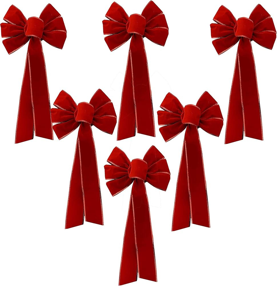 Red Velvet Christmas Wreath Bows - 10" Wide, Set of 6, Front Door, Gate, Fence, Retail Display Decor | Amazon (US)