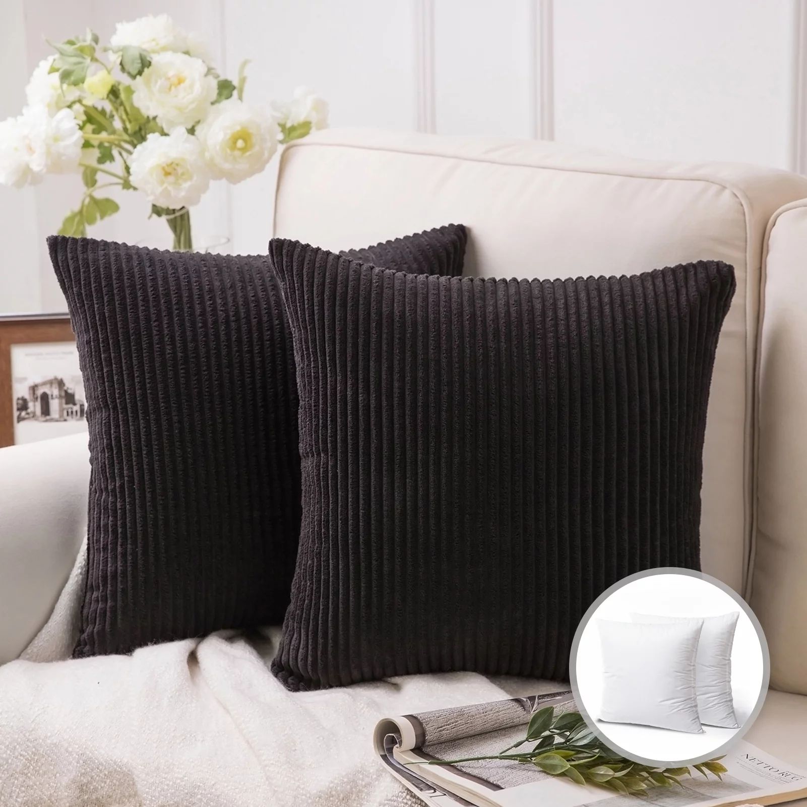 Phantoscope 18" x 18" Modern Black Striped Polyester Throw Pillow, 2 Count | Walmart (US)