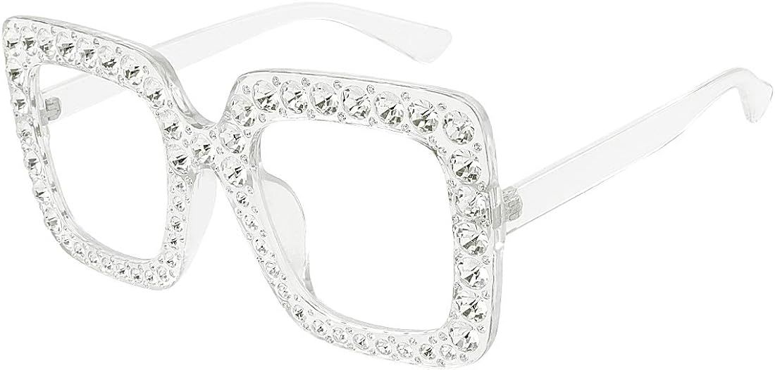 ROYAL GIRL Elton Square Rhinestone Sunglasses Oversized Diamond Bling Bling Glasses | Amazon (US)