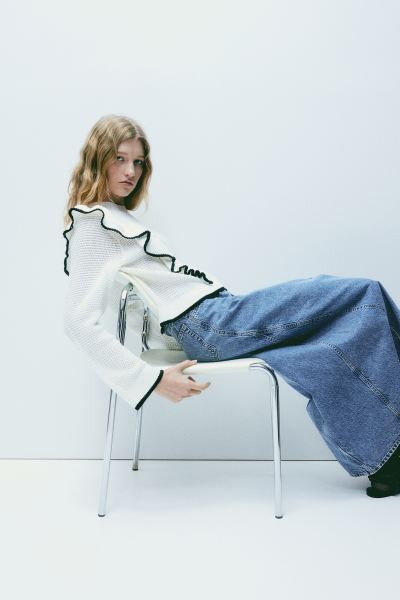 Frill-trimmed textured-knit jumper | H&M (UK, MY, IN, SG, PH, TW, HK)