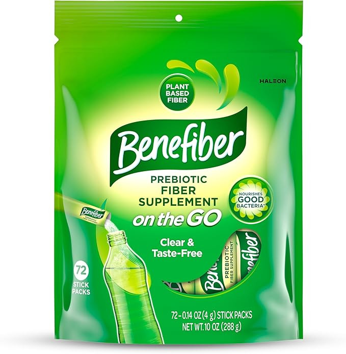 Benefiber Prebiotic Fiber Supplement Powder, Unflavored, 72 Stick Packs | Plant-based Prebiotic F... | Amazon (US)