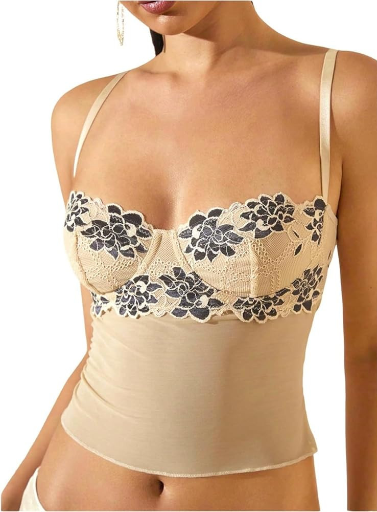 WDIRARA Women's Leopard Print Lace Crop Corset Top Low Cut Sexy Going Out Party Tops | Amazon (US)