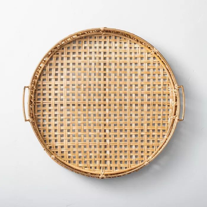 Natural Rattan Decor Tray with Handles Brass Finish - Hearth & Hand™ with Magnolia | Target