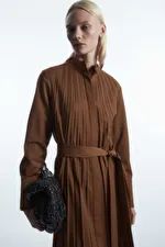 PLEATED WOOL-BLEND SHIRT DRESS - BROWN - Dresses - COS | COS (US)