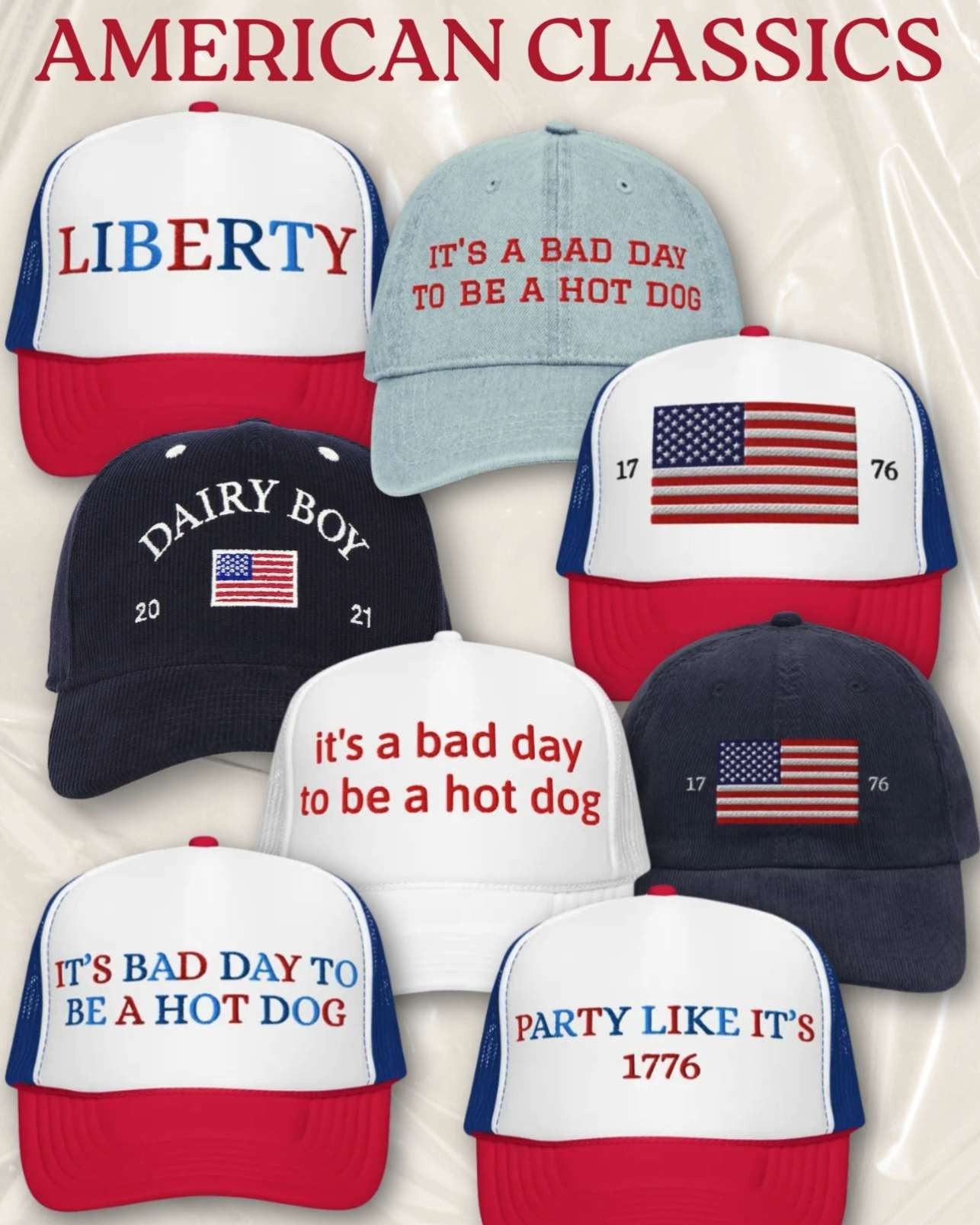 🧢 Hats Off to Freedom 🇺🇸
From stars & stripes to cheeky BBQ slogans, these USA hats are must-haves for your 4th of July fit. Whether you're grillin', chillin', or watching fireworks at the lake, there's a patriotic cap for every vibe. 🎇🧢🌭

✨ Favorite picks:
– “Party Like It’s 1776”
– “Sweet Land of Libations”
– Dairy Boy American Flag Hat
– Classic FREEDOM cap

Style tip: Pair with denim, white tanks, and something red for the ultimate firecracker fit. 💥

#4thofJulyHats #USAStyle #FreedomFit #TruckerHats #PatrioticAccessories #RedWhiteAndBlue #AmericanStyle #SummerCaps #BBQStyle #LTK4thofJuly #HatsOfInstagram #USAOutfitInspo 

 #LTKSummerEdit #LTKSeasonal #LTKStyleTip