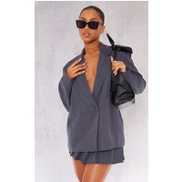 Charcoal Tailored Woven Oversized Blazer, Charcoal | PrettyLittleThing IE