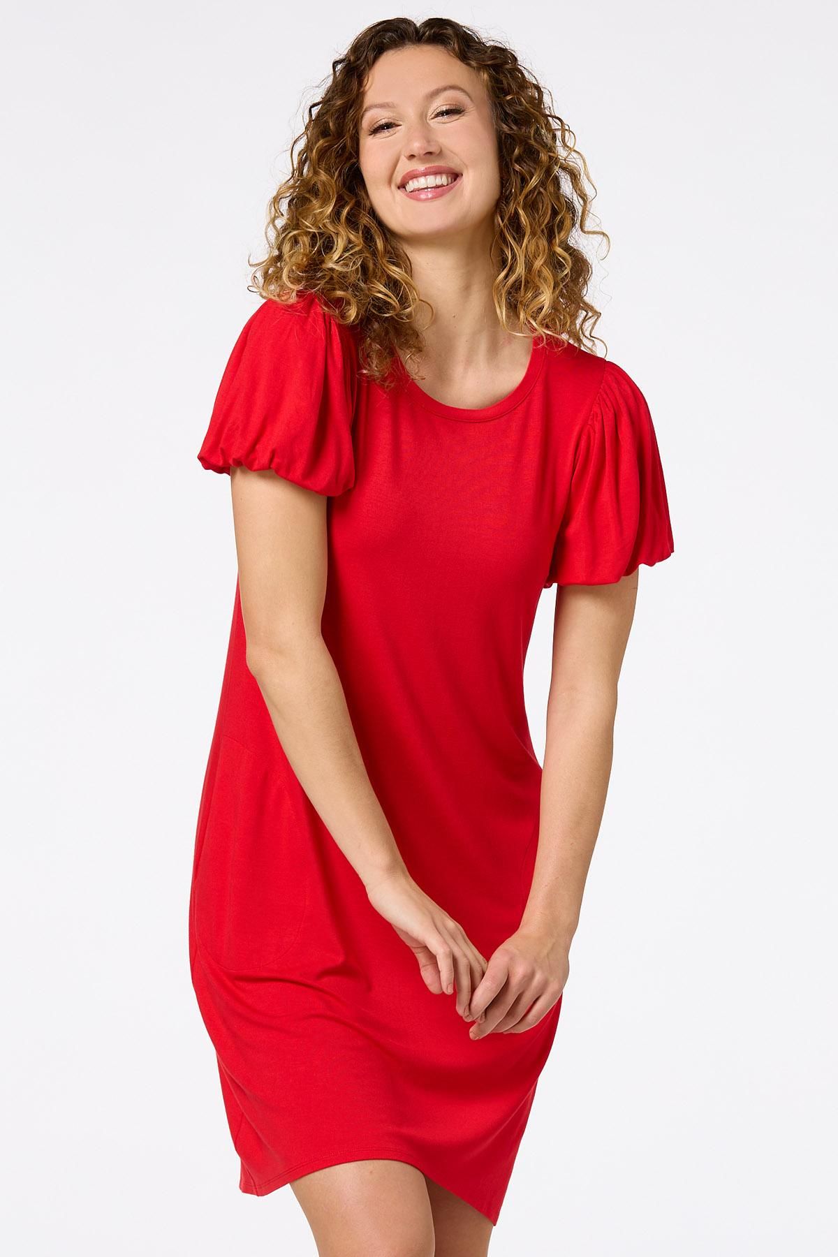 Red Puff Sleeve Dress | Cato Fashions