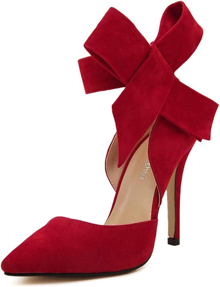 fereshte Women's D'Orsay Pointy Toe Stiletto High Heel Dress Pumps with Bowknot | Amazon (US)