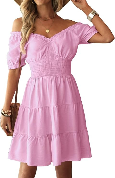 STYLEWORD Womens 2023 Babydoll Dresses Easter Graduation Off Shoulder Mini Teen Cute Flowy Casual... | Amazon (US)
