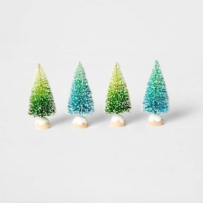 4pk 4in Blue & Green Bottle Brush Christmas Tree Decorative Figurine Set - Wondershop™ | Target