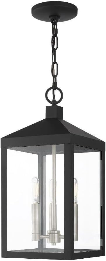 Livex Lighting 3 Light Black Outdoor Pendant Lantern, Nickel | Amazon (US)