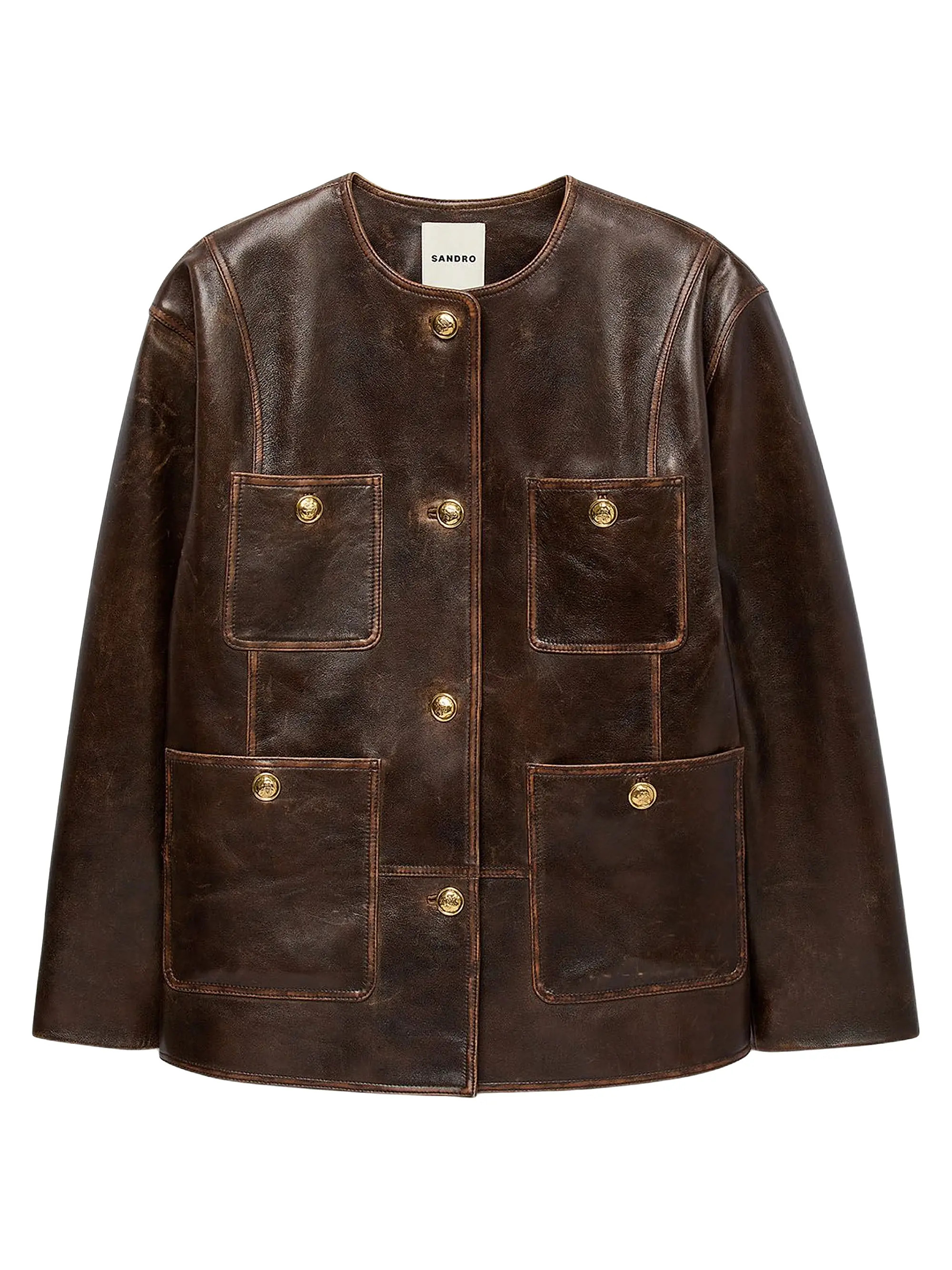 Sandro Long Distressed Leather Jacket | Saks Fifth Avenue | Saks Fifth Avenue