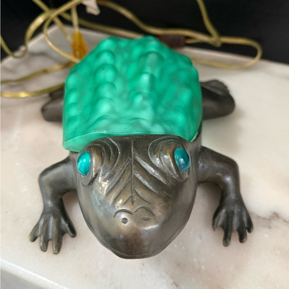 Vintage Metal Frog with Green & Amber Shell Table Desk Shelf Night Lamp | Poshmark