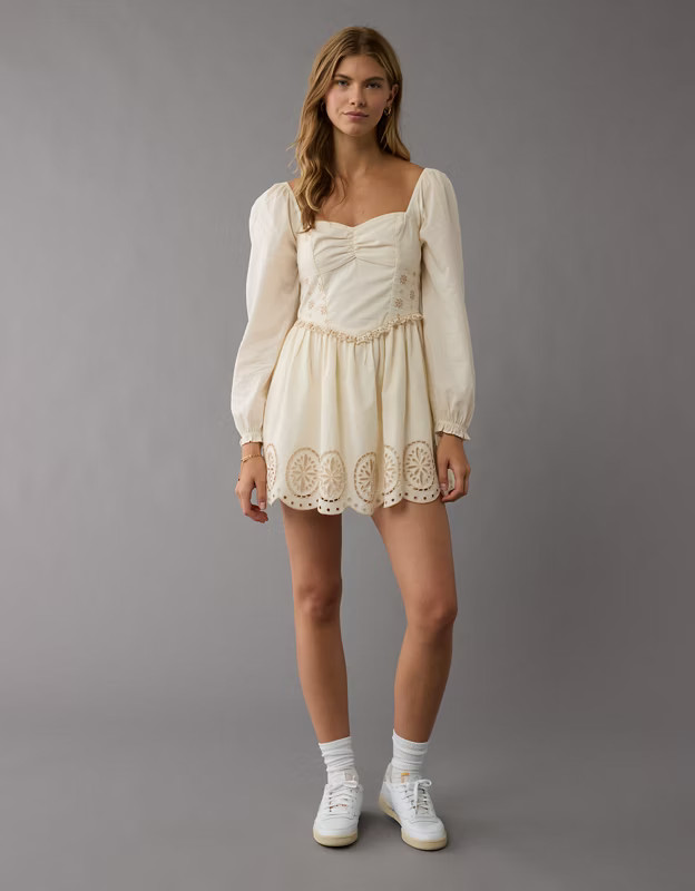 AE Long-Sleeve Sweetheart Mini Dress | American Eagle Outfitters (US & CA)