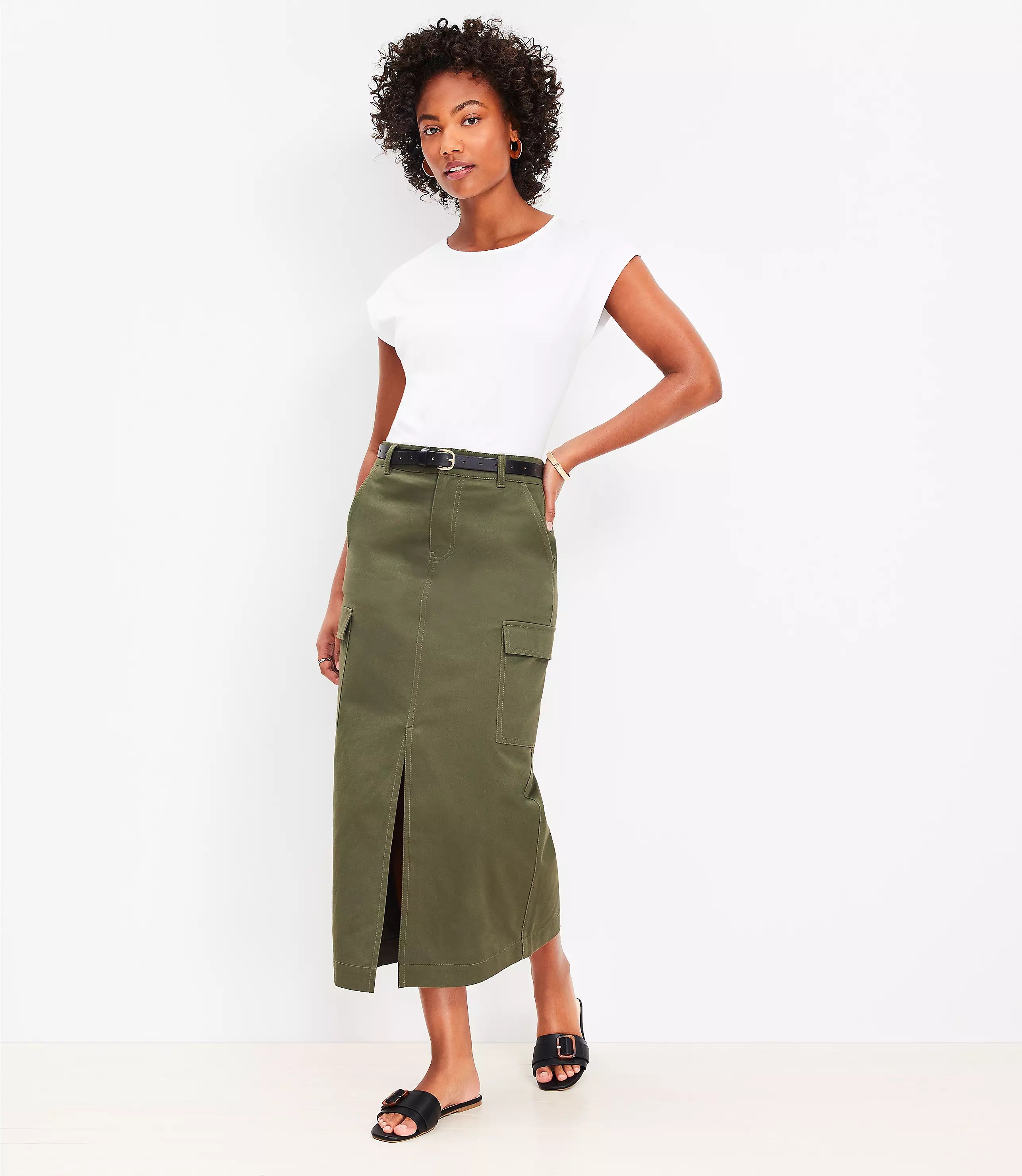 Petite Twill Cargo Midi Skirt | LOFT