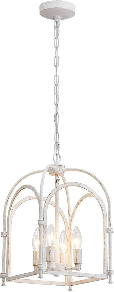 4-Light Chandeliers, Farmhouse White Chandelier for Dining Room Light Fixtures, Lantern Metal Kit... | Amazon (US)
