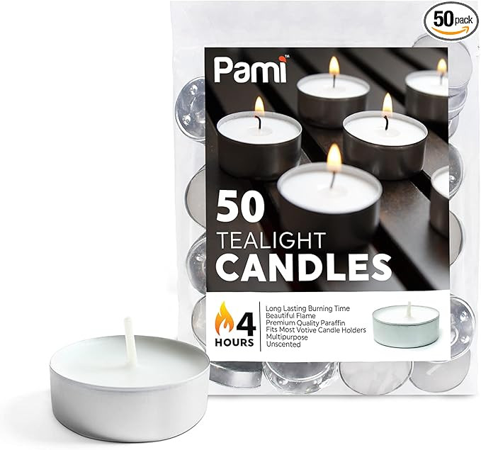PAMI Premium Long-Lasting with 4 Hours Burning Time Tealight Candles [50-Pack] - Unscented Tea Ca... | Amazon (US)
