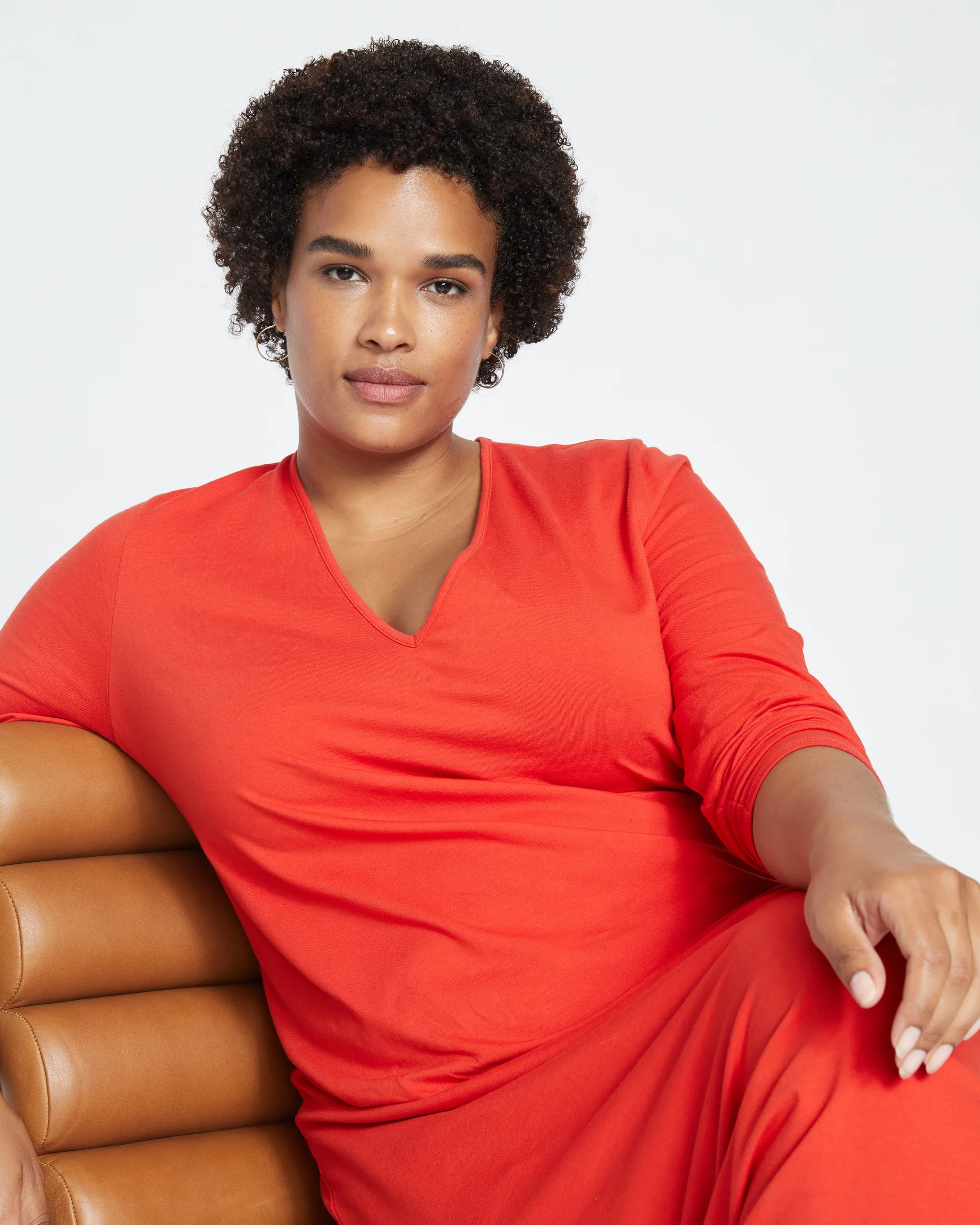 Iconic Long Sleeve V-Neck Geneva Dress - Sanguinello | Universal Standard