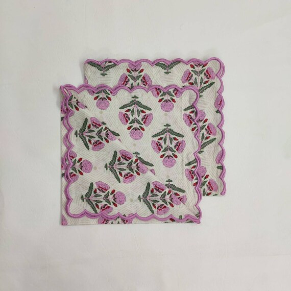 Designer Cotton Scalloped Napkins With Trimming Embroidered | Etsy Canada | Etsy (CAD)