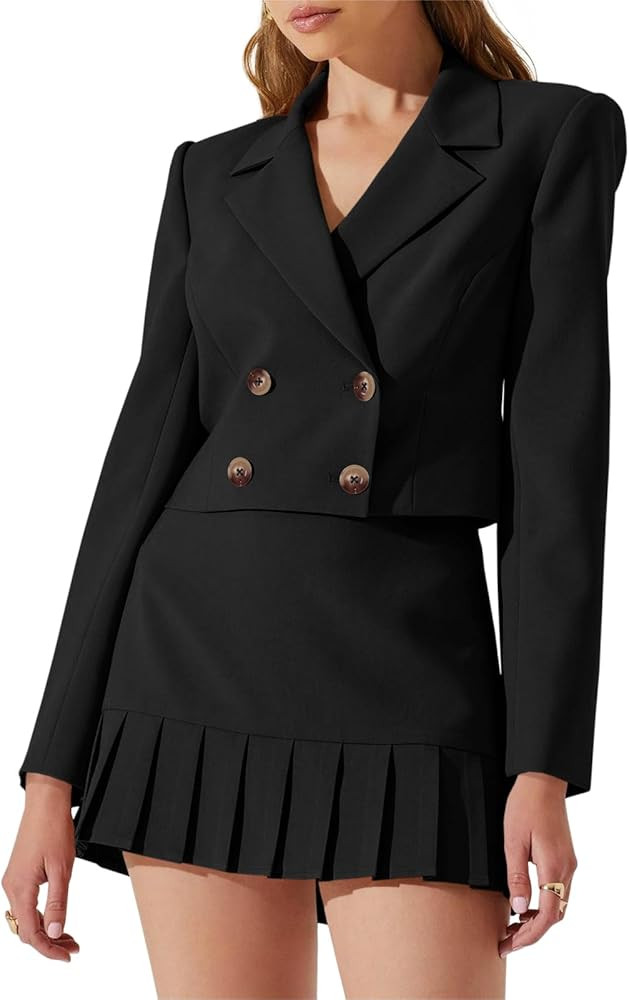 Cicy Bell Womens 2 Piece Outfits Cropped Blazer Casual Double Breasted Suit Jackets and Mini Skir... | Amazon (US)