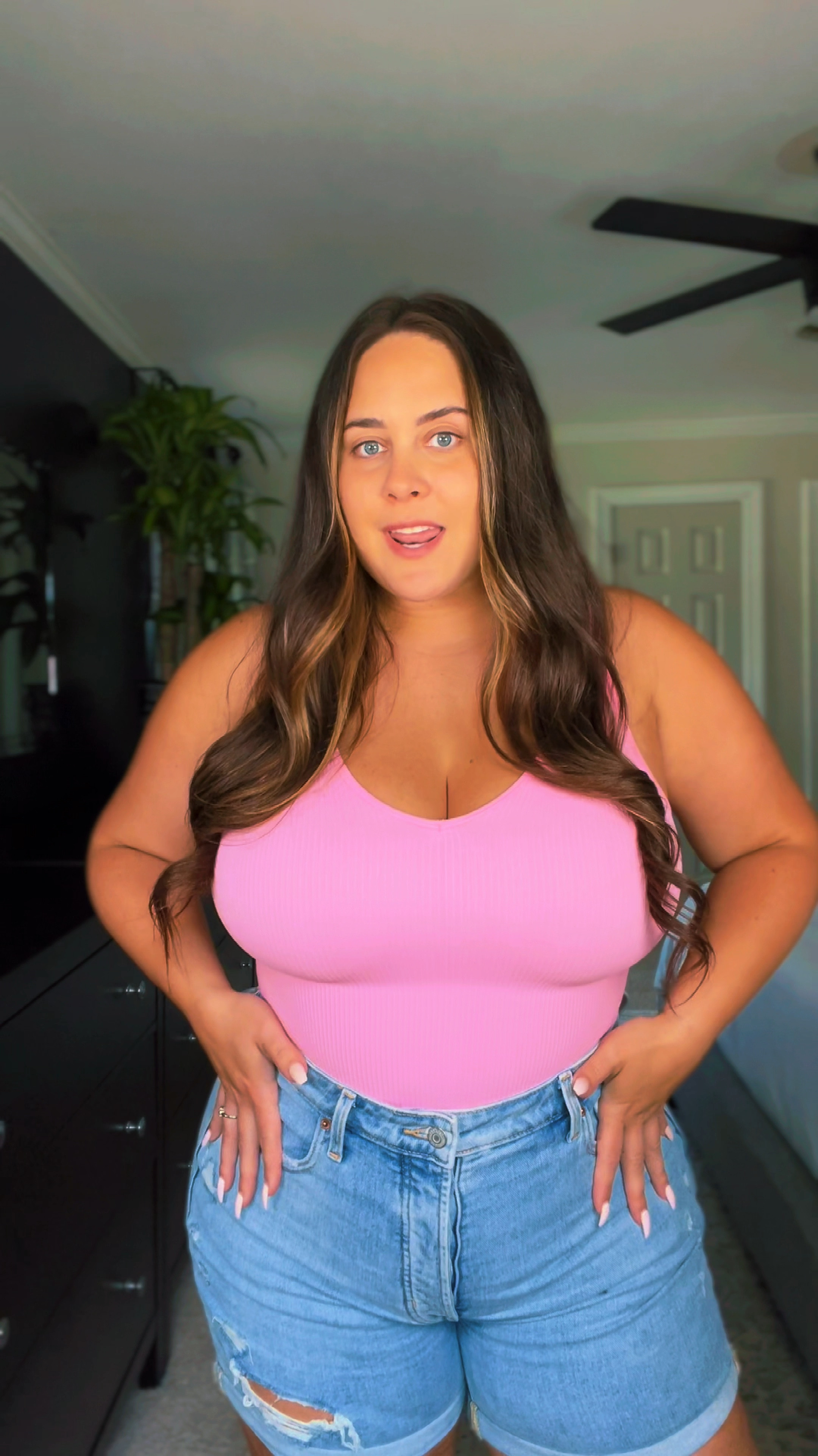 Shorts on sale for $15.99! Shown in size 16. Bodysuit shown in a medium, very stretchy! 

#curvy #shorts #sale #shapewearbodysuits #pink 

#LTKcurves #LTKunder50 #LTKsalealert