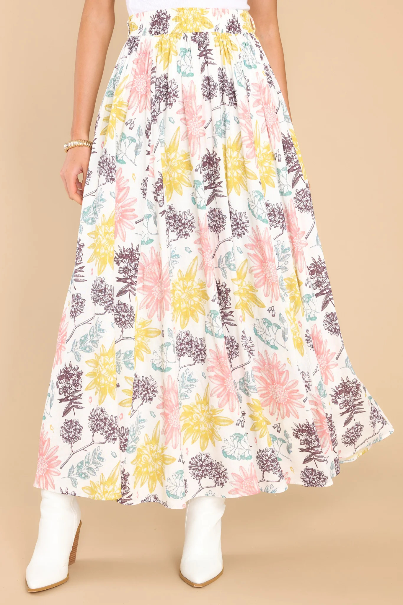 Never Let You Go Ivory Floral Print Maxi Skirt | Red Dress 